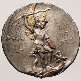 Antique Saint Michael Archangel Medal Plaque,  Signed