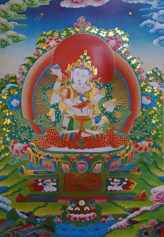 48 " Blessed Golden Thangka: Union Of Happiness Vajrasattva & Female Consort =