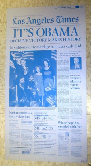 ☆obama 2008 Victory Election Los Angeles La Times Newspaper Printing Press Plate