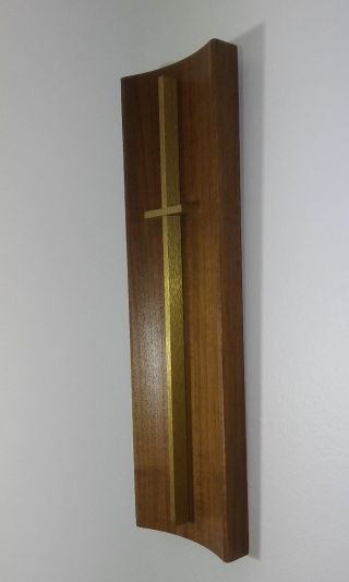 Danish Mid Century Modern 1960s Walnut Brass Jesus Cross Bible Faith God Lord
