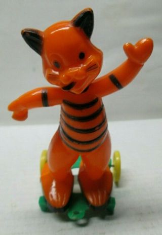 Vintage Rosbro Rosen Hard Plastic Halloween Cat On Wheels Candy Container Nr