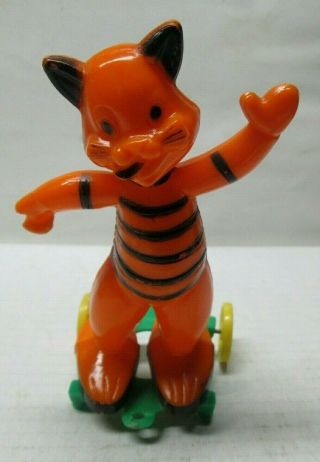 Vintage Rosbro Rosen Hard Plastic Halloween Cat On Wheels Candy Container NR 2