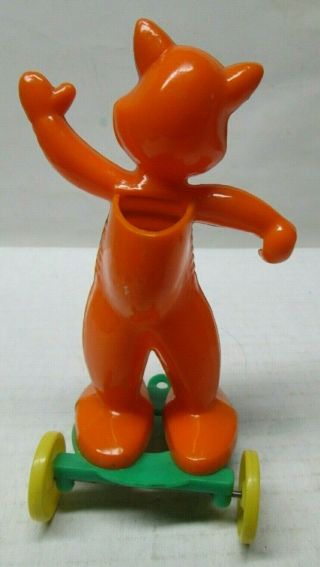 Vintage Rosbro Rosen Hard Plastic Halloween Cat On Wheels Candy Container NR 4