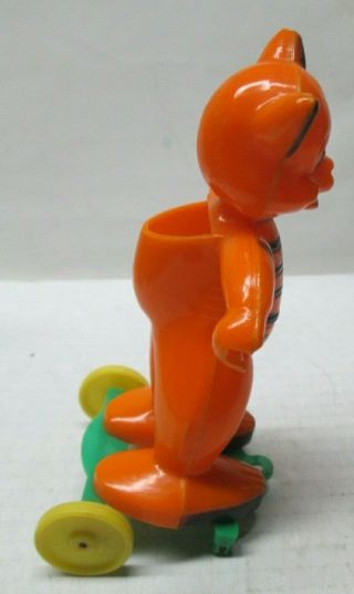 Vintage Rosbro Rosen Hard Plastic Halloween Cat On Wheels Candy Container NR 5