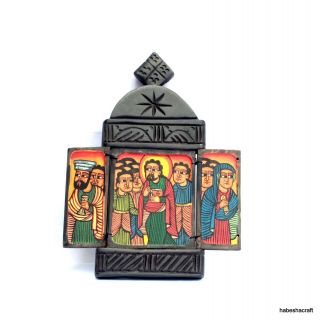 Ethiopian Icon.  Hand Crafted Wood Coptic Christian Icon Biblical Painting Altar