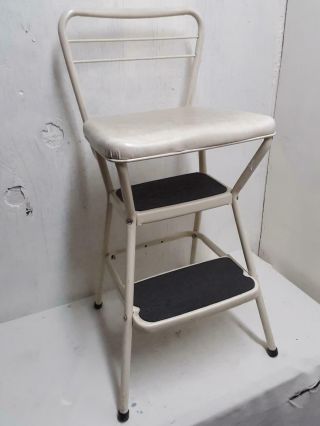 Vintage Cosco Step Stool Seat Tan On Tan Mid Century Modern