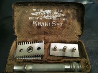 Vintage Ww1 Gillette Khaki Razor Shaving Set Kit Army