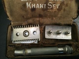 Vintage WW1 Gillette Khaki Razor Shaving Set Kit Army 2