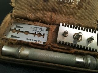 Vintage WW1 Gillette Khaki Razor Shaving Set Kit Army 4