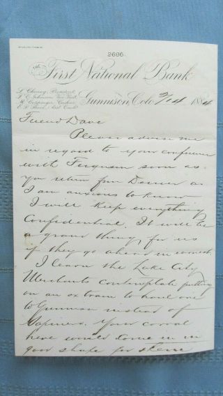 1884 Gunnison Colorado Letter To Freighter Dave Woods - Lake City Ox Team - Montrose