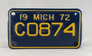 1972 Michigan Motorcycle License Plate -
