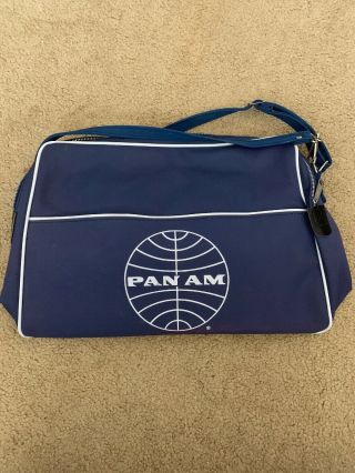 Vintage Blue Pan Am Air Airlines Vinyl Travel Carry On Bag W/shoulder Strap