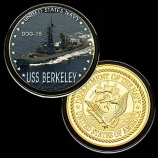 U.  S.  United States Navy | Uss Berkeley Ddg - 15 | Gold Plated Challenge Coin