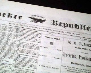 Rare Truckee Ca Nevada County California Old West Advertisements 1882 Newspaper