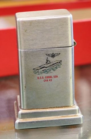 Vintage War Time Zippo Table Lighter U.  S.  S.  Coral Sea Cva43