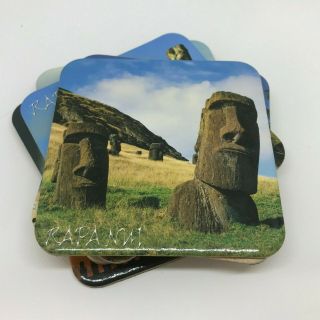 Easter Island Isla de Pascua Moai land 6 coasters made in Chile 5