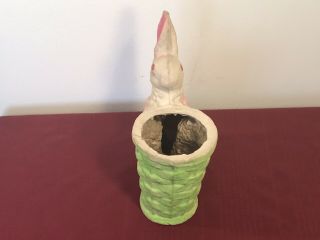 Vtg Paper Mache Bunny Rabbit Candy Container GRT Easter Color Basket German Rare 3