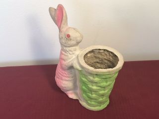 Vtg Paper Mache Bunny Rabbit Candy Container GRT Easter Color Basket German Rare 4