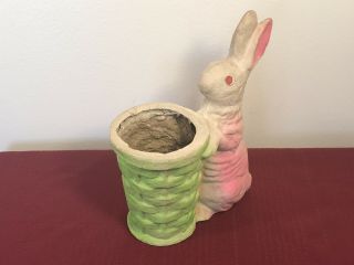 Vtg Paper Mache Bunny Rabbit Candy Container GRT Easter Color Basket German Rare 6