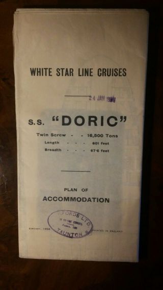 White Star Line Rms Doric Large Fold Out Cabin Plan 1934