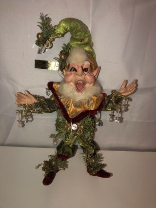 Mark Roberts Icicle Pine Elf Doll Green Hat Red Boots Foil Tag Euc