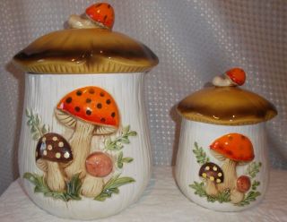 Set Of 2 Vintage Sears Roebuck Merry Orange Mushroom Canister Set 2 Qt & 4 Qt