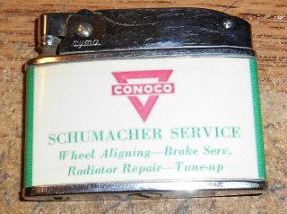 Vintage Conoco Schumacher Service Flat Advertising Lighter/rare