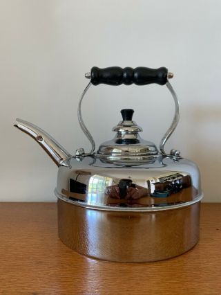 Vintage Simplex Solid Copper Tea Kettle Pot Chrome Plated Flat Bottom England