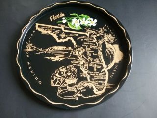 vintage metal tole souvenir tray with 4 coasters florida state pre disney 2