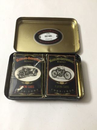 COLLECTIBLE HARLEY DAVIDSON Tin Box With PLAYING CARDS 2 DECKS 4