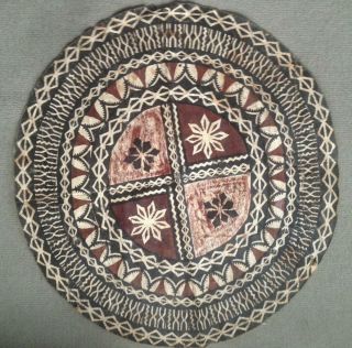 Vintage Decorative Round Fijian Fiji Hand Painted Tapa Bark Cloth 24” Diameter