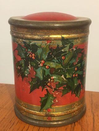 Vtg Antique Union Leader Redi Cut Tobacco Litho Tin Christmas Holly & Berries