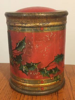Vtg Antique Union Leader Redi Cut Tobacco Litho Tin Christmas Holly & Berries 2
