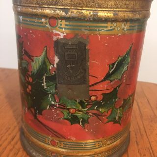 Vtg Antique Union Leader Redi Cut Tobacco Litho Tin Christmas Holly & Berries 4