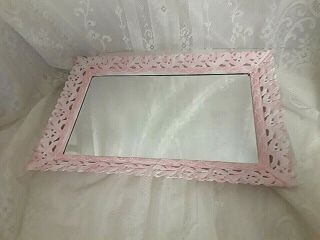 Pink Shabby Chic Mirror Hanging - Standing - Vanity Tray - Painted Pink One Of A Kind