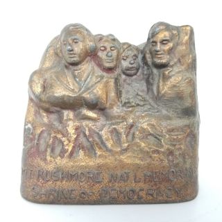 Vintage Mount Rushmore Bank 50s President Cast Metal Bronze Distressed Souvenir