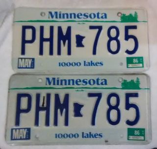 1986 Minnesota License Plates Phm 785 Pair