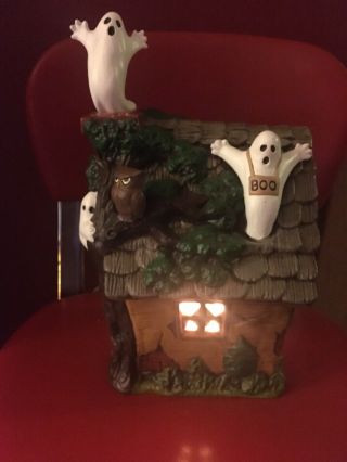Vintage 1970’s Albertas Ceramic Mold Haunted Halloween House Lighted W Ghosts