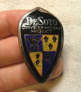 DESOTO Enamel Radiator Badge Emblem 1932 - 33 Shield Style RARE & 2