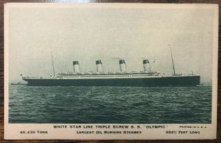 Olympic (titanic Sister Ship) White Star Line Early Photo Post Card Unposted