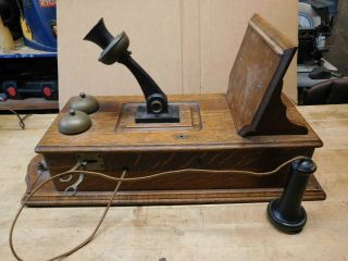 Antique 1910 Era Stromberg - Carlson Telephone Oak Wood Cabinet.  29