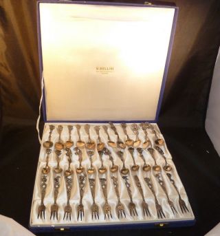 Vintage Box Set Silverplate Cocktail Spoons And Forks U.  Bellini Florence Italy