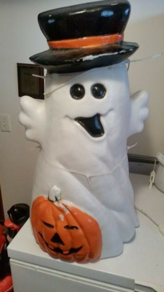 Vintage 31 - 1/2 " Top Hat Ghost Pumpkin Halloween Lighted Blow Mold