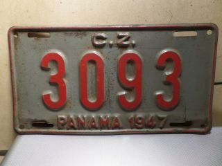 1947 Panama C.  Z.  License Plate 3093