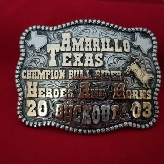 2003 Rodeo Trophy Buckle Vintage Amarillo Texas Bull Riding Champion 78