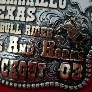 2003 RODEO TROPHY BUCKLE VINTAGE AMARILLO TEXAS BULL RIDING CHAMPION 78 4