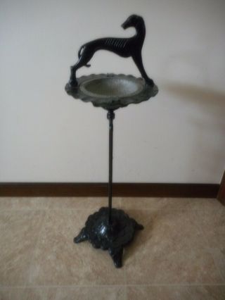 Art Deco Style Standing Cast Iron Ashtray With Whippet/greyhound Dog Handle