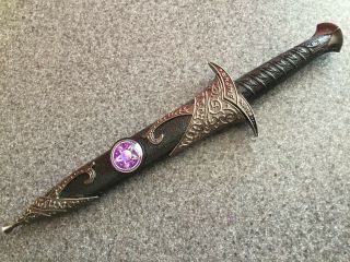 Athame / Dagger - Purple Triple Moon Pentagram Celtic Stainless Steel Doubleside
