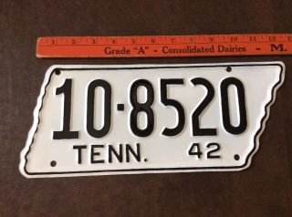 1942 Tennessee State Shape License Plate 10 - 8520 County Repainted
