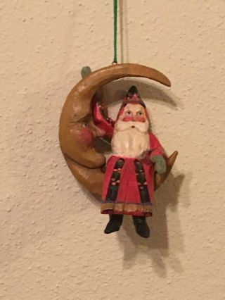 House Of Hatten Santa Sitting On Crescent Moon 6 " Christmas Ornament 1989